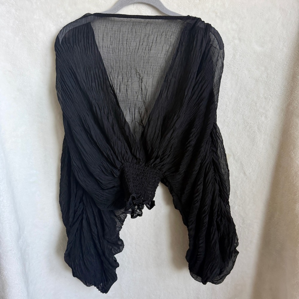 Womens Black Sheer Crinkle Convertible Wrap Shrug Bolero Top One Size No Tags